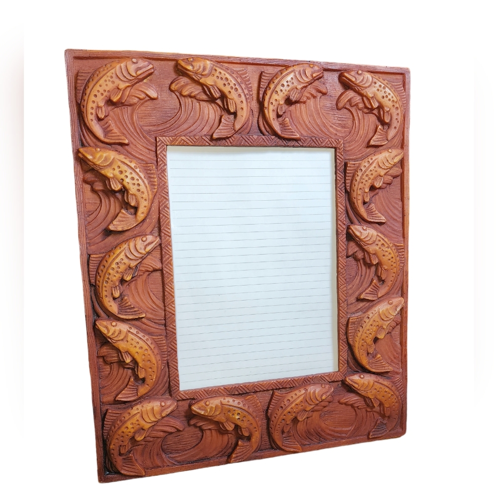 Vintage Fisherman Brown Resin Fish Motif 5"X7" Table Top Photo Frame 11"X9'X0.5"